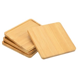 Unique Bargains Indoor and Outdoor Bamboo Square Plant Pot Saucer Flower Pot Drainage Tray 4 Pcs - 1 of 4