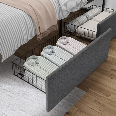 Bed Frame with 2 Storage Drawers, Upholstered Platform Bed Frame with Headboard