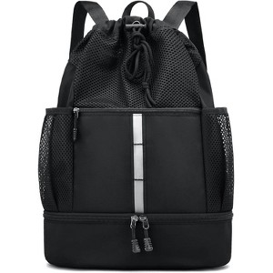 Lightweight Mesh Drawstring Bag, Gym & Swim Backpack with Separate Wet Pocket and Shoe Compartment - 1 of 4