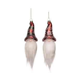 Transpac Glass Fuzzy Beard Gnome Ornament Set of 2 Christmas Home Decorations - 1 of 1