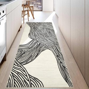 Washable Runner Rug Black and White Stripe Non Slip Low Pile Hallway Carpet Thin Modern Floor Mat for Entryway Kitchen Bathroom - 1 of 4