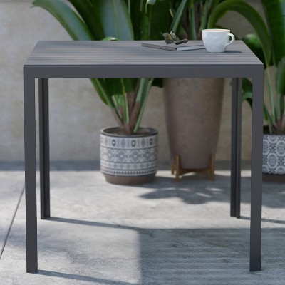Black Square Steel Patio Dining Table with Poly Resin Slatted Top