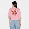 Women's Strawberry Dessert Boxy Cropped Short Sleeve Graphic T-Shirt - Rose Pink - 3 of 3