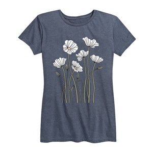 Women's - Instant Message - Abstract White Poppies Short Sleeve Graphic T-Shirt - 1 of 4