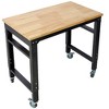 Steel Workbench with Rubber Wood Top and Adjustable Height and Rolling Wheels - 3 of 4