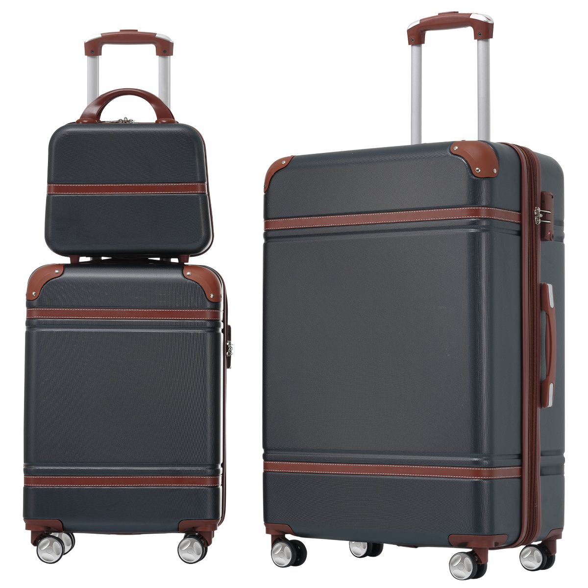 Polibi 3‑Piece Vintage-Inspired ABS Hardshell Luggage Set