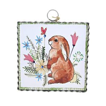 Round Top Collection Easter Friends Mini Print  -  One Mini Print 7.0 Inches -  Bunny Rabbit Wall Decor Flowers  -  E22097  -  Wood  -  Multicolored