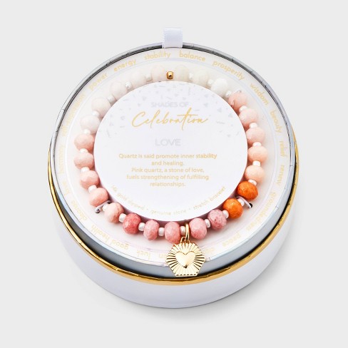 Semi-Precious White Howlite & Sunstone Stretch Multi-Strand Bracelet Set  3pc - Universal Thread™ Worn Gold