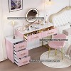 KTMBDW Velvet Upholstered Vanity Desk with Chair, Vanity Set with 5 Drawers, Makeup Table with Padded Chair, Left/Right Adjustable Storage for Bedroom - 4 of 4