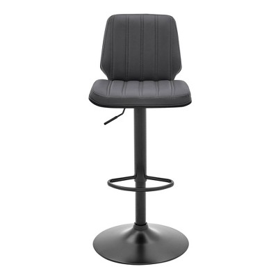 Contemporary Gray Faux Leather & Black Metal Adjustable Swivel Bar Stool
