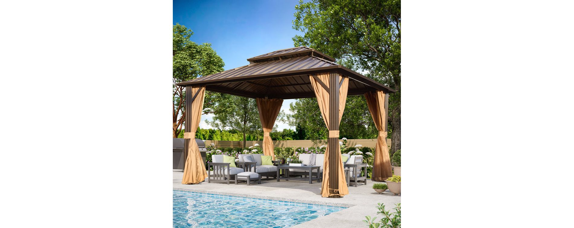 Erommy Hardtop Gazebo with Galvanized Steel Double Roof