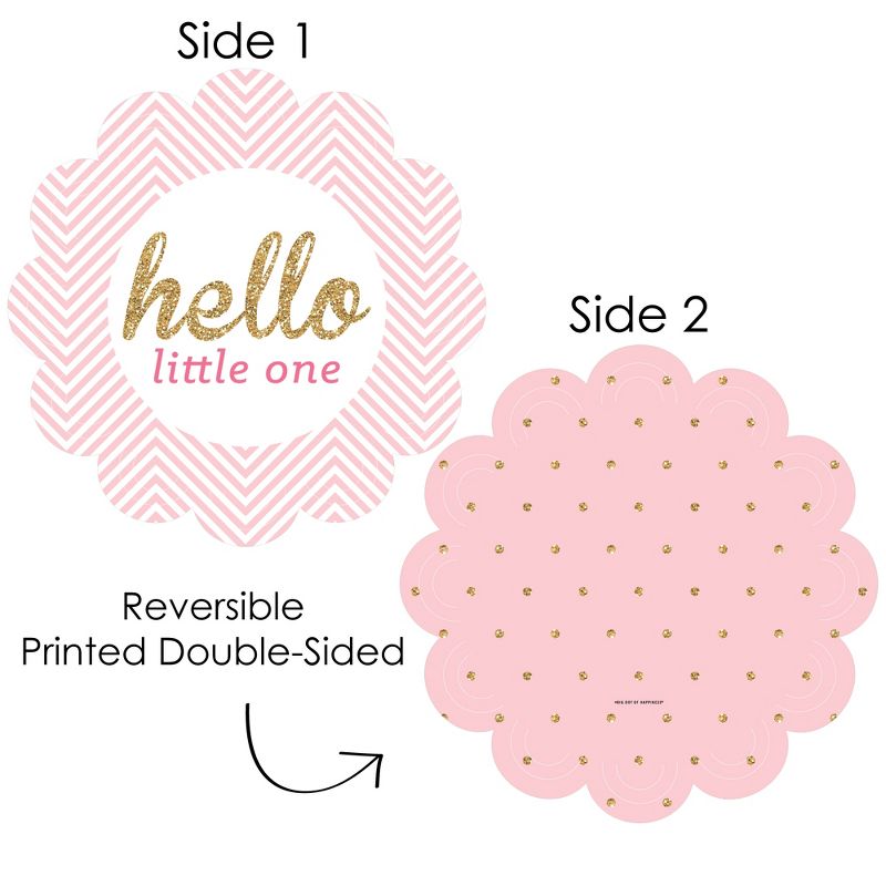 Big Dot of Happiness Hello Little One - Pink and Gold - Girl Baby Shower Round Table Decorations - Paper Chargers - Place Setting For 12, 3 of 9