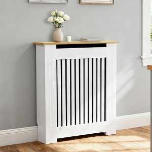 Artloge Radiator Cover: Modern Slatted Vertical White Radiator Cover with Wood-grain Top, MDF Wood Grill Shelf Radiator Cover - 1 of 4