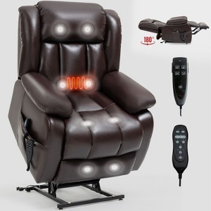 Brown Faux Leather Power Lift Recliner Chair with 8-Point Vibration Massage and Lumbar Heating for Living Room Apartment - 1 of 4