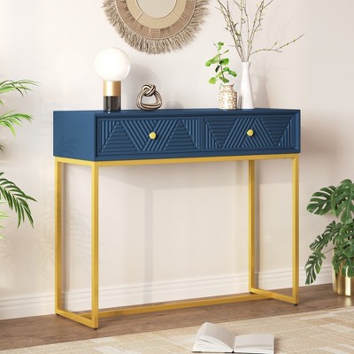 38" Console Table with 2 Drawers, Wooden Entryway Table, Narrow Long Sofa Couch Table, Hallway Foyer Table for Living Room Entryway