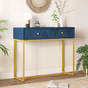 38"W Console Table Entry Table Entryway Table Accent Table Side Table with 2 Drawers, Adjustable Foot Pads and Stripe Design-ModernLuxe - 1 of 4