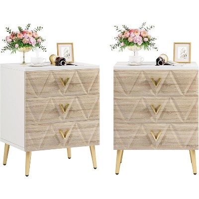 Tribesigns 3-Drawer Nightstand Set of 2, Modern Bedside Table for Bedroom