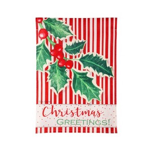 Evergreen Christmas Greetings Burlap Garden Flag 12 x 18 Inches Indoor Outdoor Decor - 1 of 4