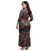 24seven Comfort Apparel Green Floral Print Three Quarter Sleeve Side Slit Maxi Dress - 3 of 3