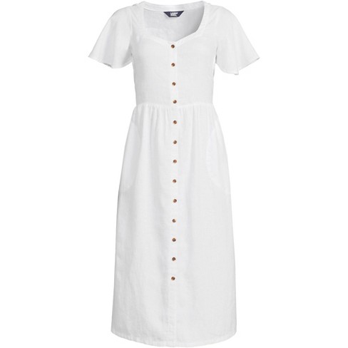 Lands' End Women's Linen Sweetheart Button Front Midi Dress - Small ...