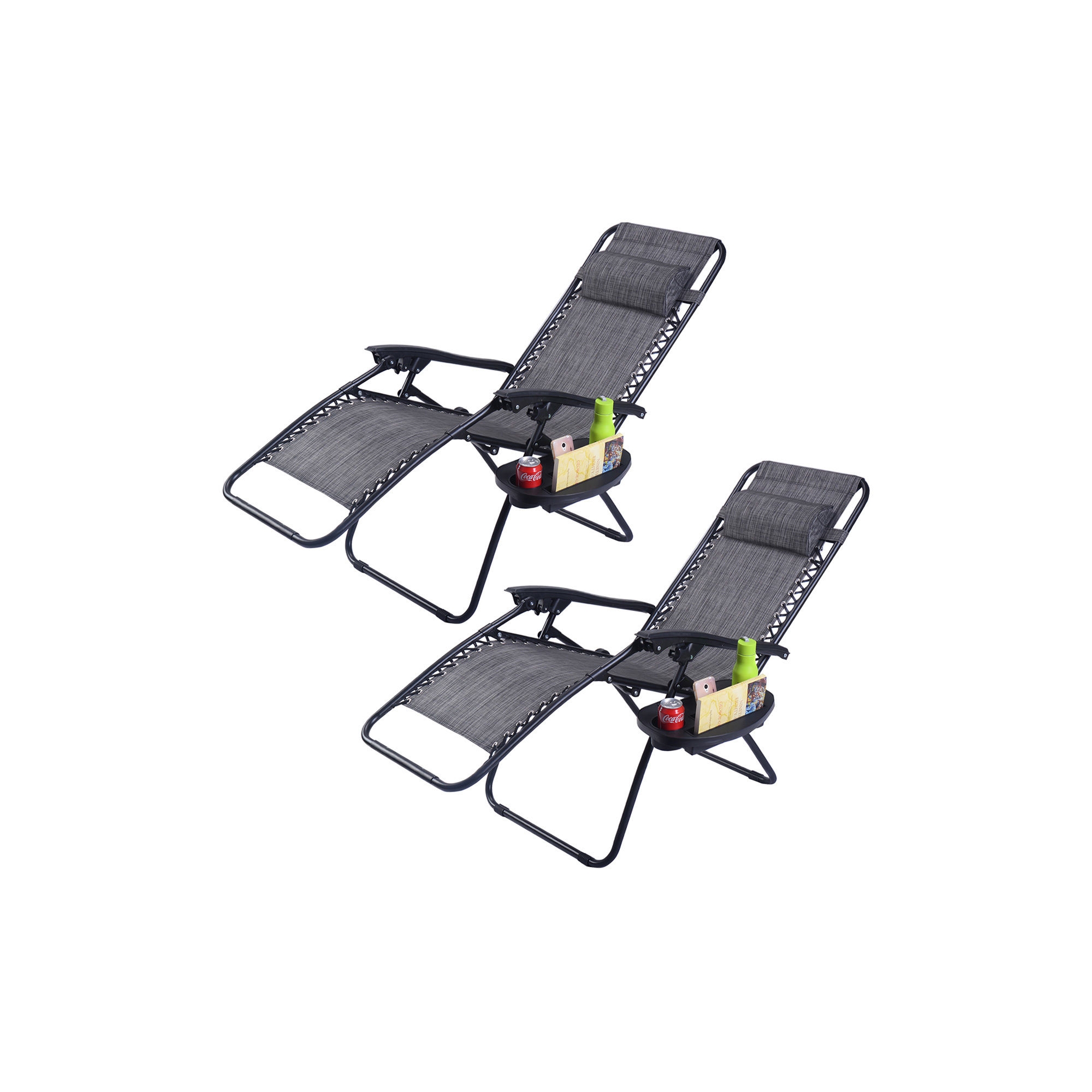 Costway 2PC Folding Zero Gravity Reclining Lounge Chairs Beach Patio W/Utility Tray