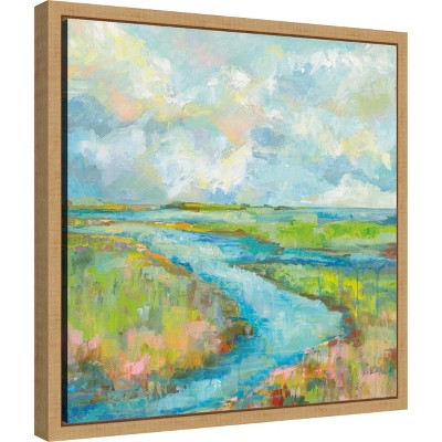 Jeanette Vertentes Marsh Stream Canvas Print with Maple Frame