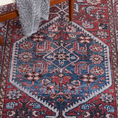 Tucson 3' x 5' Blue and Rust Machine Washable Area Rug