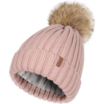 ZUPPAD Womens Winter Beanie Hat Fleece Lined Faux Fur Pom Pom Knitted Warm Beanie for Women Hats 1 Pack