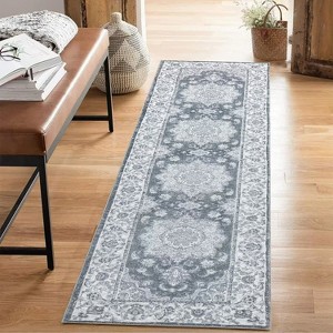 Washable Vintage Rug Non Slip Low Pile Rug Soft Throw Floor Cover Floral Foldable Indoor Carpet for Living Room Bedroom Playroom Nursery - 1 of 4