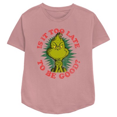 Women's Dr. Seuss Christmas The Grinch Is It Too Late T-shirt - Mauve ...