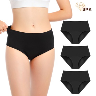VOXSHE Women's 3pk Comfort Period Briefs, Moderate Leaks Period Underwear - Black