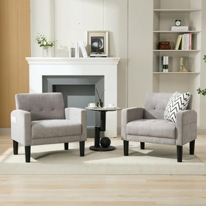 TYBOATLE Accent Chair set of 2 for Living Room Chairs, Fabric Tufted Upholstered Arm Chair, Comfy Upholstered Reading Side Chair, Light Grey - 1 of 4