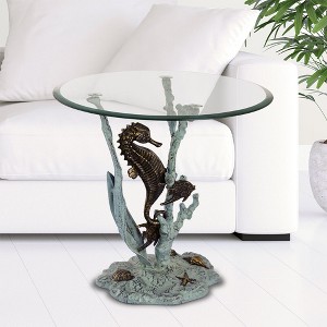 SPI Home Seahorse End Table – 22" Coastal-Inspired Round Metal Accent Table with Sculptural Sea Life Base - 1 of 3
