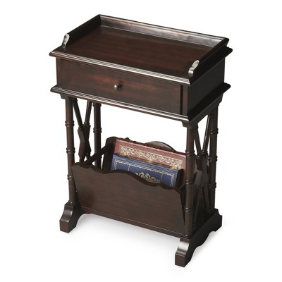 HomeRoots 24" Black Solid and Manufactured Wood End Table With Drawer And Shelf With Magazine Holder
