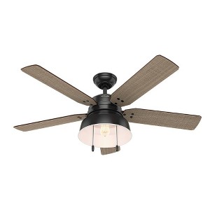 52" LED Mill Valley Damp Rated Ceiling Fan Black - Hunter: Rustic Farmhouse Style, 5 Blades, Remote Controlled - 1 of 4