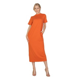 Slickblue Women's Casual Side Pocket Tee Dress, Short Sleeve Jersey Knit, Relaxed Fit, 12 Color Options, Size S-L - 1 of 4
