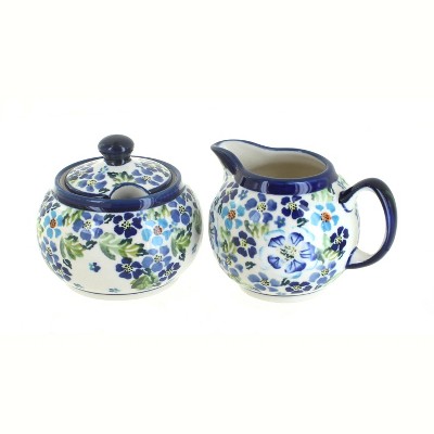 Blue Rose Polish Pottery Vintage Violet Sugar & Creamer Set