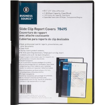Business Source Report Cover Side Clip 30 Sht Cap 8-1/2"x11" Black 78495
