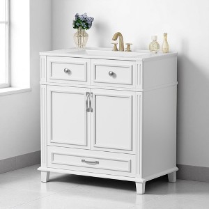 30" Bathroom Vanity with Sink – Solid Wood Frame, Ceramic Basin, Soft-Close Doors, Modern Retro Style with Drawer Storage Cabinet - 1 of 4
