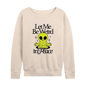 Women's - Instant Message - Alien Let Me Be Weird Lightweight French Terry Wide Neck Long Sleeve Graphic Shirt - 1 of 4