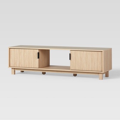 Modern Fluted Wood 2 Door TV Stand for TVs up to 65" - Saracina Home