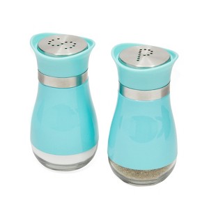 Juvale 2 Pack Stainless Steel Salt and Pepper Shakers Refillable Dispenser Set with Glass Bottom, Teal, 4 Oz - 1 of 4