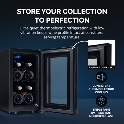 Black Mirrored Glass 8-Bottle Thermoelectric Wine Cooler