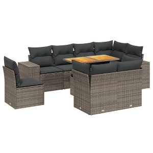 vidaXL Garden Sofa Set Grey PE rattan 9 Piece Adjustable Armrests - 1 of 4