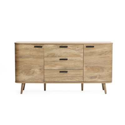Natural Oak Manufactured Wood Sideboard Cabinet with Solid Wood Legs