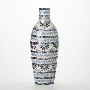 Sullivans 24" Large Blue & White Capiz Vase
