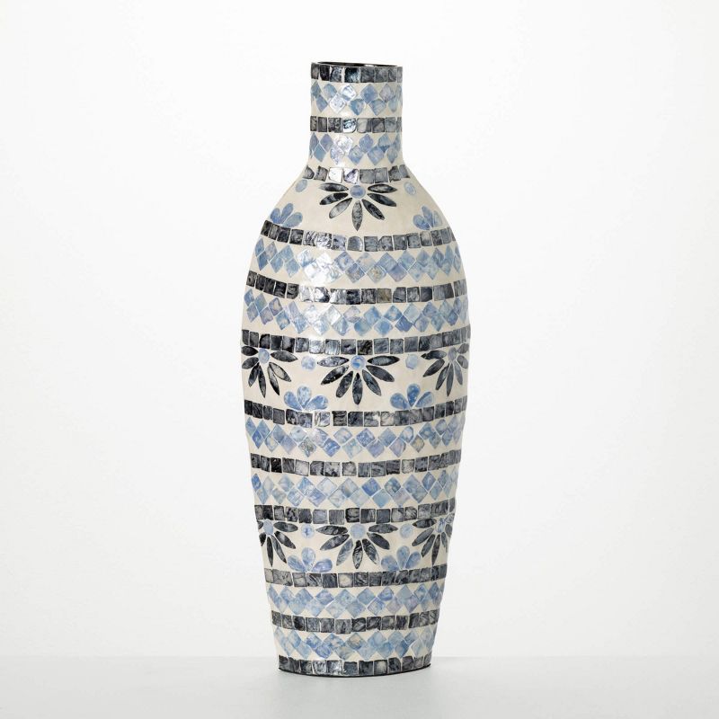Sullivans 24" Large Blue & White Capiz Vase, 1 of 4