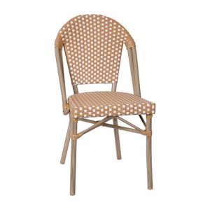 Flash Furniture Lourdes Indoor/Outdoor Commercial Bistro Stacking Chair, PE Rattan Back and Seat, Bamboo Print Aluminum Frame - 1 of 4
