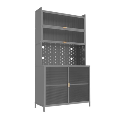 GlasFlength Decorative Storage Cabinets, 6 Level Flip Door Pantry, Grey, 31.5"*18.53"*73.03"