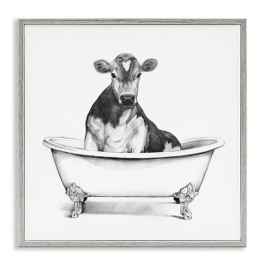 Stupell Industries Cow in Bathtub Sketch Framed Giclee Art, Gray, 12" x 12" - 1 of 4